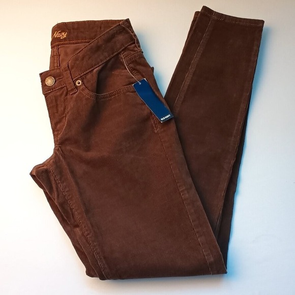 NWT Old Navy Corduroy Jeans Size 0 The Rockstar Low Rise Skinny Leg Brown Color - Picture 1 of 9